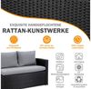 MeXo Gartenlounge-Set Polyrattan Gartenmöbel Set 8 Personen mit Esstisch, (Belastbarkeit pro Sitzplatz bis zu 140kg, 7-tlg, 3x Hocker, 2x 2er Sofa, 1xEcksofa, Tisch 132x76x67cm, Inkl. Auflagen), wetterfestes Loungemöbel Set für Terrasse und Garten Bild 4
