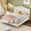 Polsterbett Doppelbett 140 x 200 cm, Bettgestell mit Kopfteil und Lattenrost, Erwachsenen-Jugendbett-Gästebett in hautfreundlichem Samtstoff Beige Bild 5