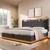 Merax Doppelbett 180*200 cm Polsterbett, 360-Surround-LED-Funktion, Drucktaste/App, gepolstertes Kopfteil mit USB Typ-C Ladefunktion, Grau Leinen Bild 2