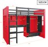 Merax Hochbett 90 x 200 cm, Kinderbett, Jugendbett, Einzelbett im Gaming-Stil, Mit Leiter, Stauraum und Tisch, Mit Kleiderschrank und Schubladen, Rot-Schwarz Bild 4