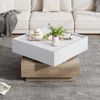Couchtisch 60 x 60 x 38 cm, 360° drehbar, mit 2 Schubladen, Spanplatte in Weiß/Natural Walnut Bild 3