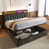 Polsterbett 160x200 cm aus Leinen mit LED-Beleuchtung und Stauraum – Kopfteil mit Steckdosen und USB Bild 2