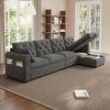 Modernes Samt Sofa, mit Stauraum im Eckbereich L-förmiger Stauraum links und rechts verstellbar Seitliche Armlehnen mit Magazintaschen Rückenlehne mit Knopfheftung, Samt, Grau, 281×86×71 cm Bild 4
