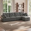 Modernes Samt Sofa, mit Stauraum im Eckbereich L-förmiger Stauraum links und rechts verstellbar Seitliche Armlehnen mit Magazintaschen Rückenlehne mit Knopfheftung, Samt, Grau, 281×86×71 cm Bild 3