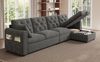 Modernes Samt Sofa, mit Stauraum im Eckbereich L-förmiger Stauraum links und rechts verstellbar Seitliche Armlehnen mit Magazintaschen Rückenlehne mit Knopfheftung, Samt, Grau, 281×86×71 cm Bild 5