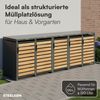 STEELSØN 'Kestra' Mülltonnenbox 5er je 120 Liter, anthrazit mit Holzoptik, Mülltonnenverkleidung aus Stahl, wetterfest, 102x62x294,5 cm, Müllbox für 5 Tonnen Bild 3