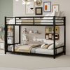 Flieks Etagenbett 90x190cm, Einzelbett 2er Set, Jugendbett, Gästebett mit Leitern und Geländer, Lärmfrei, Metall, Schwarz Bild 2