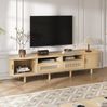 TV-Schrank 170 x 40 x 40 cm – ovales Lowboard in Light Oak mit 2 Schubladen, 2 Schiebetüren und 8 Beinen Bild 2