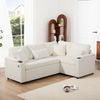 Ecksofa, L-förmiges ausziehbares Canapé Convertible mit Stauraum Becherhalter USB-Ladeanschluss Armlehnenablage und zwei Kissen Sofa für Wohnzimmer Gästezimmer Heimkino und Apartment, Stoff, Beige Bild 3