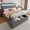 Polsterbett 160x200 cm mit LED-Licht, USB-Anschluss, Chevron-Kopfteil, Hydraulik-Stauraum, Leinenstoff,inklusive Taschenfederkern Bild 2