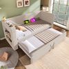 Polsterbett 90×190 cm aus Baumwoll-Leinen-Stoff mit Ausziehbett und Ladestation, beige Bild 2
