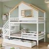 Etagenbett, Holzbett, Aufbewahrungstreppen, raffiniertes kleines Hausdesign mit einem Fenster, Stauraum unter dem Bett, Kiefer + MDF, Weiß + Natur, 90 x 200cm Bild 2