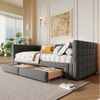 OKWISH Daybett Tagesbett,Sofabett,mit 2 Schubladen (Luxuriöses Samt-Tagbett 90x200 cm mit quadratischer Rückenlehne, ausziehbar auf 180 cm, 2 Schubladen für Stauraum), ohne Matratze Bild 2