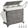 Songmics Wäschekorb handgeflochten mit 3 Fächer, Rattan-Optik Grau, 70 x 36 x 66 cm Bild 4