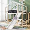 Merax Kinderbett Baumhaus mit Rutsche & Leiter 90 x 200 cm, Hochbett für Kinder– 2x Lattenrost- Natur & Weiß Bild 2
