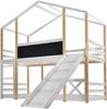 Merax Kinderbett Baumhaus mit Rutsche & Leiter 90 x 200 cm, Hochbett für Kinder– 2x Lattenrost- Natur & Weiß Bild 3