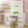 Juskys Schminktisch Talea und Hocker Tonia mit LED-Spiegel & 7 Schubladen, stufenlos dimmbar, 3 Farbtemperaturen, Stauraum, elegantes Design – Weiß Bild 5