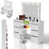 Juskys Schminktisch Talea und Hocker Tonia mit LED-Spiegel & 7 Schubladen, stufenlos dimmbar, 3 Farbtemperaturen, Stauraum, elegantes Design – Weiß Bild 1