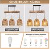 MUPOO Hängeleuchten 3 Köpfe Kronleuchter mit Rattanschirm, Boho Deckenlampe Wohnzimmer, aus Rattan/Holz, mit 3 Leuchtmittel Bild 2