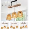 MUPOO Hängeleuchten 3 Köpfe Kronleuchter mit Rattanschirm, Boho Deckenlampe Wohnzimmer, aus Rattan/Holz, mit 3 Leuchtmittel Bild 5