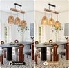 MUPOO Hängeleuchten 3 Köpfe Kronleuchter mit Rattanschirm, Boho Deckenlampe Wohnzimmer, aus Rattan/Holz, mit 3 Leuchtmittel Bild 4