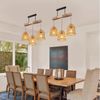 MUPOO Hängeleuchten 3 Köpfe Kronleuchter mit Rattanschirm, Boho Deckenlampe Wohnzimmer, aus Rattan/Holz, mit 3 Leuchtmittel Bild 3