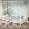 ML-DESIGN Spielbett Hausbett Kinderbett inkl. Lattenrost & Rausfallschutz Kinder Bodenbett, Abenteuerbett 90x200 cm mit Matratze Himmelbett Kiefer Jugendbett Weiß Bild 2