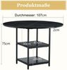 Runder Esstisch 107 cm, schwarze MDF-Platte in Holzoptik und schwarzes Metallgestell, mit doppelter Ablage,75*107*107 cm Bild 5