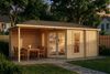 Alpholz 5-Eck Gartenhaus Liwa mit Anbau Gartenhaus aus Holz Holzhaus mit 28 mm Wandstärke inklusive Terrasse Blockbohlenhaus mit Montagematerial Bild 3