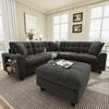 Merax Ecksofa U-förmiges XXL-Modulares Sofa mit USB-Anschlüssen, Chenille-Sofa, ideal für Wohnzimmer 1 Teile, 6-Sitzer-Sofa mit Bücherregal-Armlehnen, Hocker, Becherhalter & Kissen Bild 2