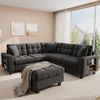 Merax Ecksofa U-förmiges XXL-Modulares Sofa mit USB-Anschlüssen, Chenille-Sofa, ideal für Wohnzimmer 1 Teile, 6-Sitzer-Sofa mit Bücherregal-Armlehnen, Hocker, Becherhalter & Kissen Bild 4