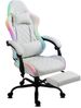 Delman Gaming-Stuhl, ergonomischer Bürostuhl mit RGB-LED-Beleuchtung, Fußstütze und Metallfußkreuz, Kunstleder, Weiß Bild 5