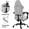 Delman Gaming-Stuhl, ergonomischer Bürostuhl mit RGB-LED-Beleuchtung, Fußstütze und Metallfußkreuz, Kunstleder, Weiß Bild 4