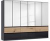 rauch Kleiderschrank; Drehtürenschrank WINNIPEG, 6-türig, 6 Spiegeltüren, 6 Schubkästen, Hochglanz Effektgrau/Eiche Halifax, 271x210x56xcm Bild 3