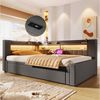 Merax Daybett 90x200cm/180x200cm mit LED-Beleuchtung, USB & Typ-C (Sofabett Jugendbett Einzel- & Doppelbett, 1 tlg), Tagesbett mit Ausziehbett und Staufächern,Schlafsofa,Doppelbett,Leinen Bild 3