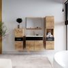 Badezimmer Badmöbel-Set Alba 60cm Waschbecken Kastanien Eiche mit Schwarz - Unterschrank Hochschrank Waschtisch Möbel Bild 3