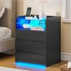 MSMASK Nachttisch mit LED-Beleuchtung und Steckdosen, 3 Schubladen, 45x35x61cm (1-St), Nachtschrank mit Sichtbarer Glastischplatte Bild 3