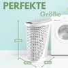 2er Set Wäschekorb mit Deckel Wäschesammler Plastik Wäschetonne Wäschetruhe weiß Wäschebox mit Deckel 31 x 40 x 60 cm 43 L Rattan Optik Bild 2