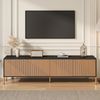 TV-Schrank 179x35x53,5 cm strukturiert Schwarz Gold Metallbeine 4 Türen grifflos Bild 2