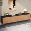 TV-Schrank 179x35x53,5 cm strukturiert Schwarz Gold Metallbeine 4 Türen grifflos Bild 3