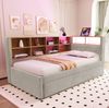 Bett 90x200 cm mit Ausziehbett 90x190 cm, Flanell Hellgrau mit LED-Beleuchtung und viel Stauraum Bild 3