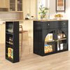 Ausziehbarer Bartisch Schwarz 138–204 cm, 360° drehbar, Sicherheitsglas, dreistufiges Seitenregal, verstellbare Regalbretter, 104cmx138-204cmx39cm Bild 3