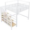 Merax Hochbett, 140×200 cm, Kinderbett, mit Baldachin, Sicherheitstreppe, Arbeitsfläche unter dem Bett, Stauraumstufen, Weiß Bild 5