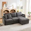 Ecksofa mit Hocker, USB, Typ-C, Zierkissen, Rückenlehnen, Armlehnen und Federkern, L-Form, Polstersofa, Loungesofa, Cordstoff Bild 2