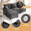 Ecksofa mit Hocker, USB, Typ-C, Zierkissen, Rückenlehnen, Armlehnen und Federkern, L-Form, Polstersofa, Loungesofa, Cordstoff Bild 4