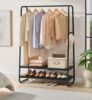 Vasagle Kleiderständer, Garderobenständer, Garderobe, 2 Ablagen, 6 Haken in S-Form, Stahlgestell, für Schlafzimmer, Flur, Eingangsbereich, ebenholzschwarz-mattschwarz Bild 2