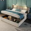 Polsterbett 160x200 cm mit Leselampe & USB Ladefunktion, Stauraum, Hydraulik-Lattenrost,Leinen,Beige Bild 2