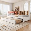 Multifunktionales Schlafsofa 90x200 cm mit Ausziehbett, LED-Licht, Staufächern & Ladeanschlüssen, Beige Bild 3