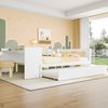 Multifunktionales Holzbett 140×200 cm mit Schreibtisch, ausziehbarem Rollbett & Regalen – platzsparendes Doppelbett Bild 2