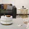 Couchtisch-Set, 2-tlg, runde Nestingtische mit 2 Schubladen & Marmoroptik, 60x60x46 & 50x50x30,8 cm, Weiß Bild 4